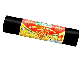 Мешки для мусора 120 л, с завязками, черные, в рулоне 10 шт., ПНД, 15 мкм, 800х750 мм, VIP, Z12010black в Таганроге Мешки для мусора 120 л, с завязками, черные, в рулоне 10 шт., ПНД, 15 мкм, 800х750 мм, VIP, Z12010black в Таганроге