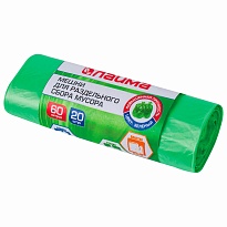 Мешки для мусора 60 л, зеленые, в рулоне 20 шт., ПНД, 10 мкм, 680х580 мм, LAIMA, 606704 в Таганроге