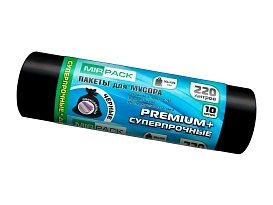 Мешки для мусора 220 л, черные, в рулоне 10 шт., ПВД, 45 мкм, 1250х930 мм, PREMIUM+, 2201068 в Таганроге