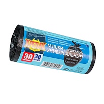 Мешки для мусора 30 л, с ушками, черные, в рулоне 30 шт., ПНД, 9 мкм, 600х500 мм, Крепак, 4607075710450 в Таганроге