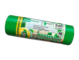 Мешки для мусора 240 л, ароматизированные, зеленые, в рулоне 10 шт., ПВД 45 мкм, 1300х930 мм, PREMIUM+, 240108301 в Таганроге