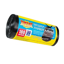 Мешки для мусора 180 л, черные, в рулоне 30 шт., ПНД, 20 мкм, 1150х800 мм, Крепак, 4607075710139 в Таганроге