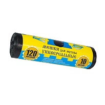 Мешки для мусора 120 л, с ушками, черные, в рулоне 10 шт., ПНД, 13 мкм, 1050х680 мм, Крепакоф, 4607075710252 в Таганроге