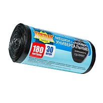 Мешки для мусора 180 л, с ушками, черные, в рулоне 30 шт., ПНД, 20 мкм, 1150х800 мм, Крепак, 4607075710399 в Таганроге