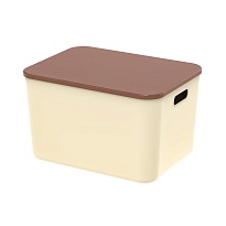Ящик пластиковый вкладываемый бежевый с коричневой крышкой 410х305х245 мм в Таганроге