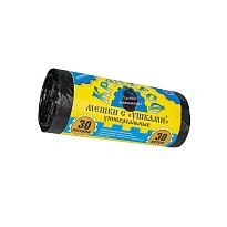 Мешки для мусора 30 л, с ушками, черные, в рулоне 30 шт., ПНД, 8 мкм, 580х460 мм, Крепакоф, 4607075710412 в Таганроге