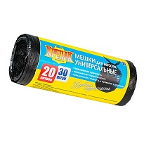 Мешки для мусора 20 л, черные, в рулоне 30 шт., ПНД, 10 мкм, 550х440 мм, Крепак, 4607075710092 в Таганроге