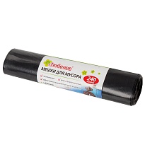 Мешки для мусора 240 л, черные, в рулоне 5 шт., ПВД 30 мкм, 1300х900 мм, Любаша, 605338 в Таганроге
